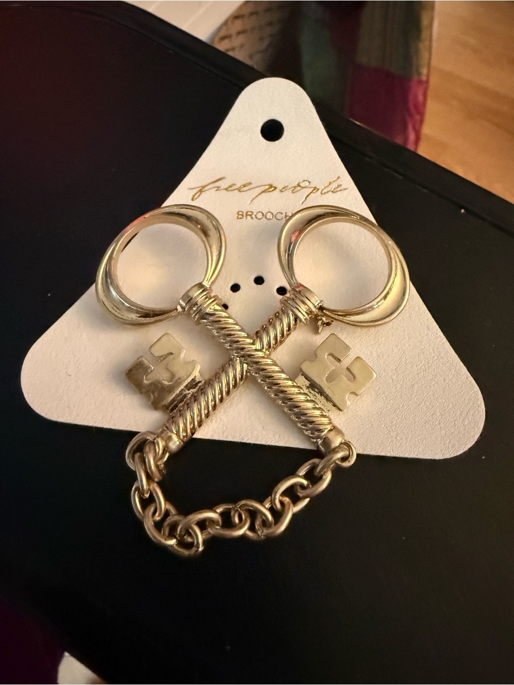 Free People Gold-Tone Crossed Key Chain Brooch